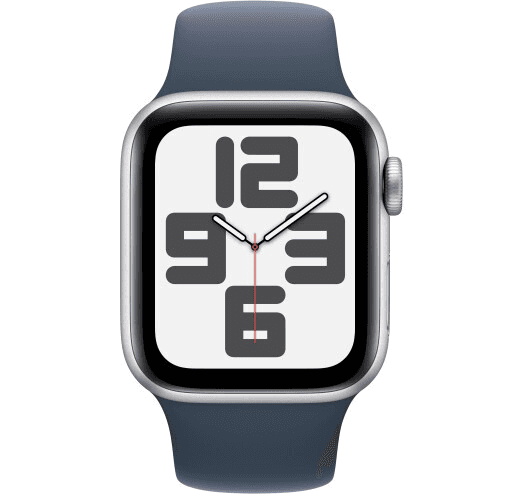 Apple Watch SE 40mm 2024 GPS Silver Aluminium Case with Storm Blue Sport Band S/M